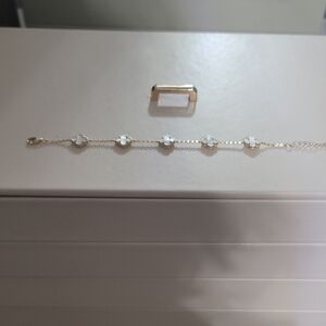 Mother of Pearl Sterling Silver Clover  Bracelet